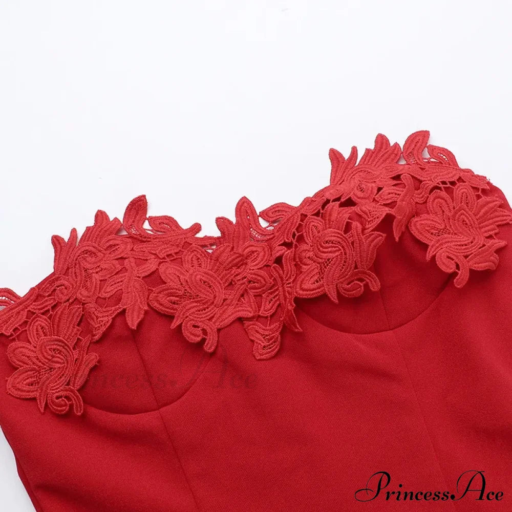 Flower Embroidery Stylish Strapless Mini Dress Lace Dresses
