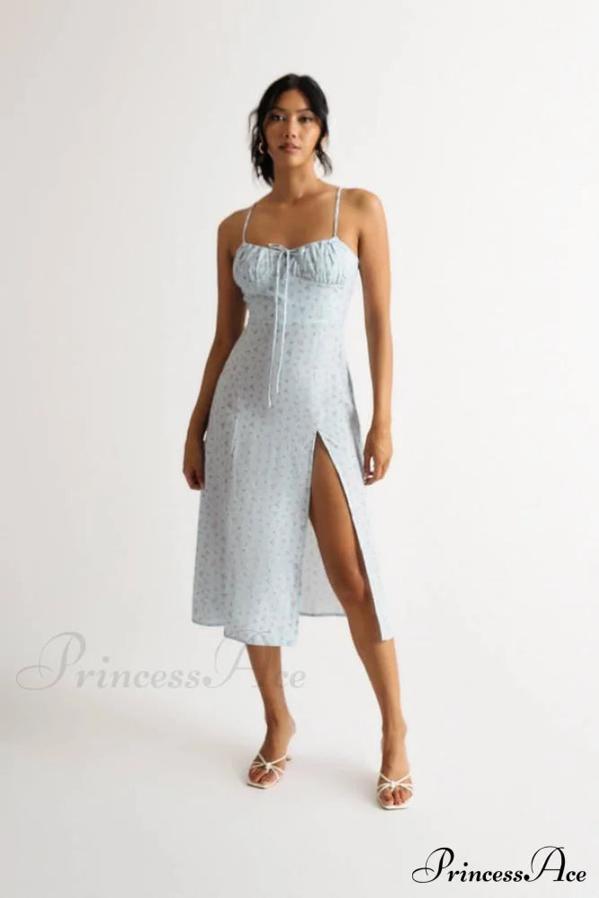 Flower Fields Slip Charming Floral Split Midi Dress