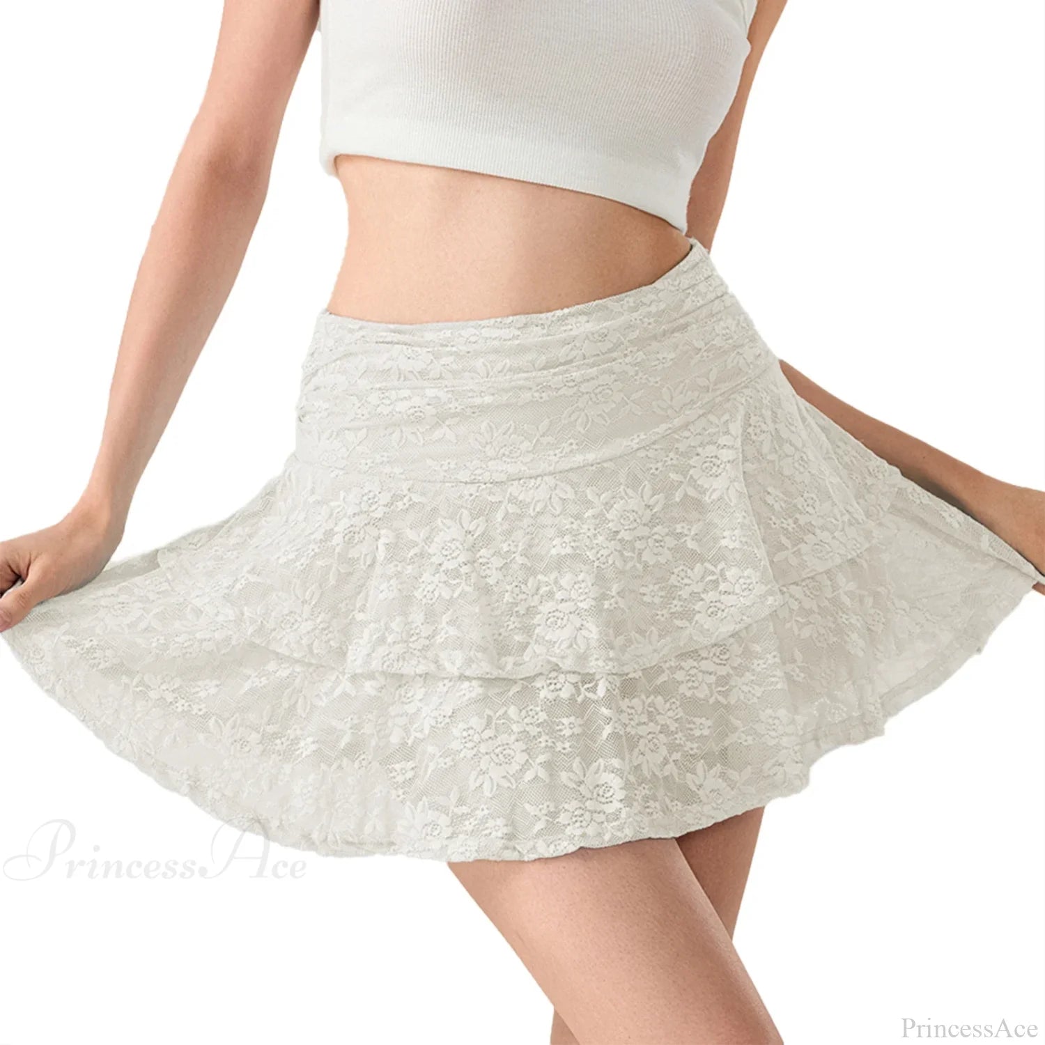 Flower Lace Layered Ruffle Skirt WHITE / S skirts-250223