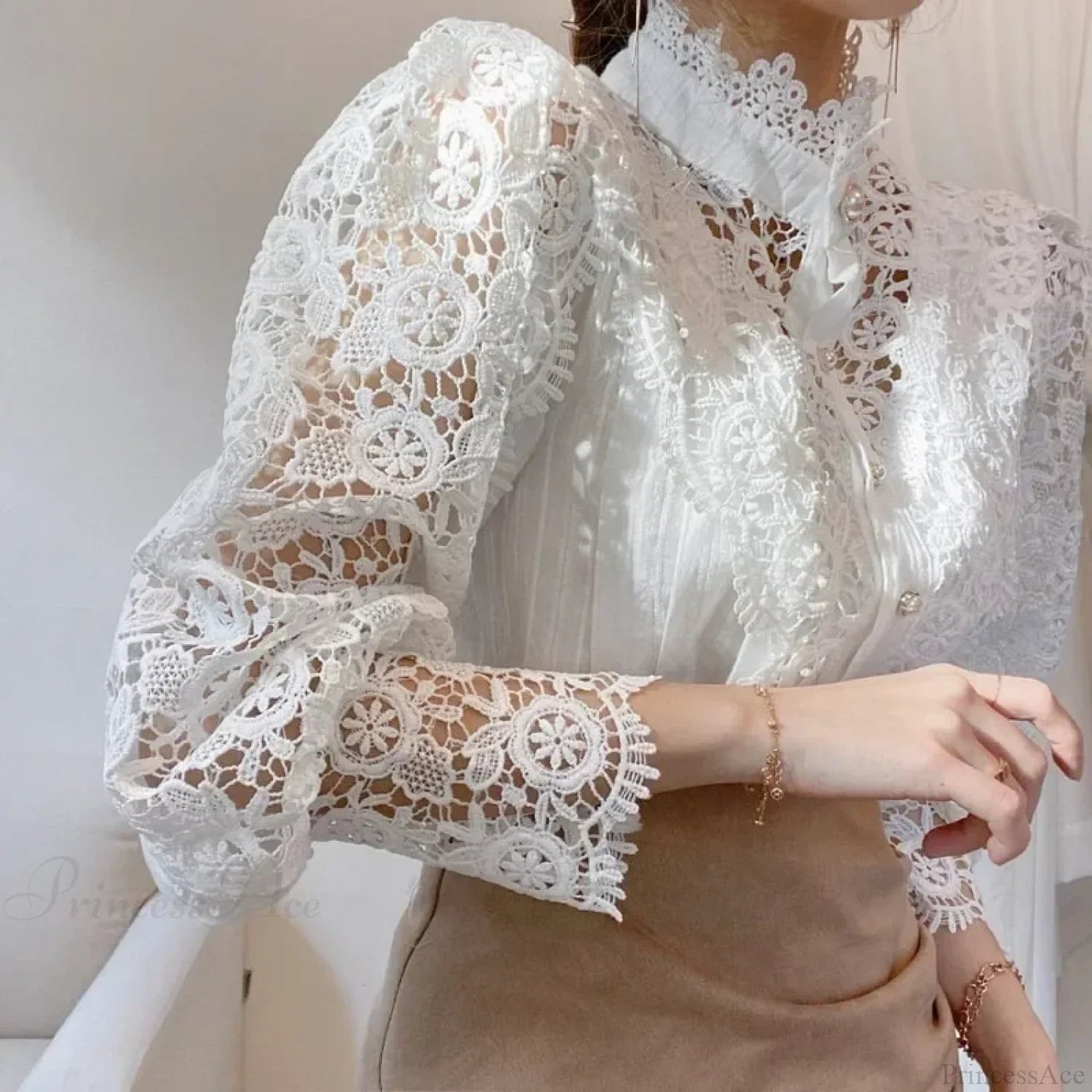 Flower Lace Patchwork Petal Sleeve Blouse blouse-250223