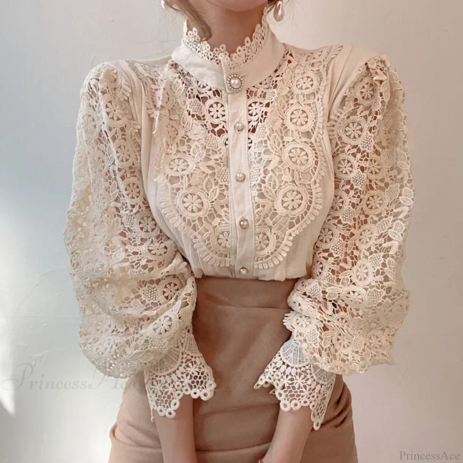 Flower Lace Patchwork Petal Sleeve Blouse blouse-250223