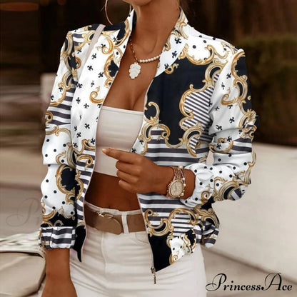 Flower Print Long Sleeve Bomber Jacket 11 / S