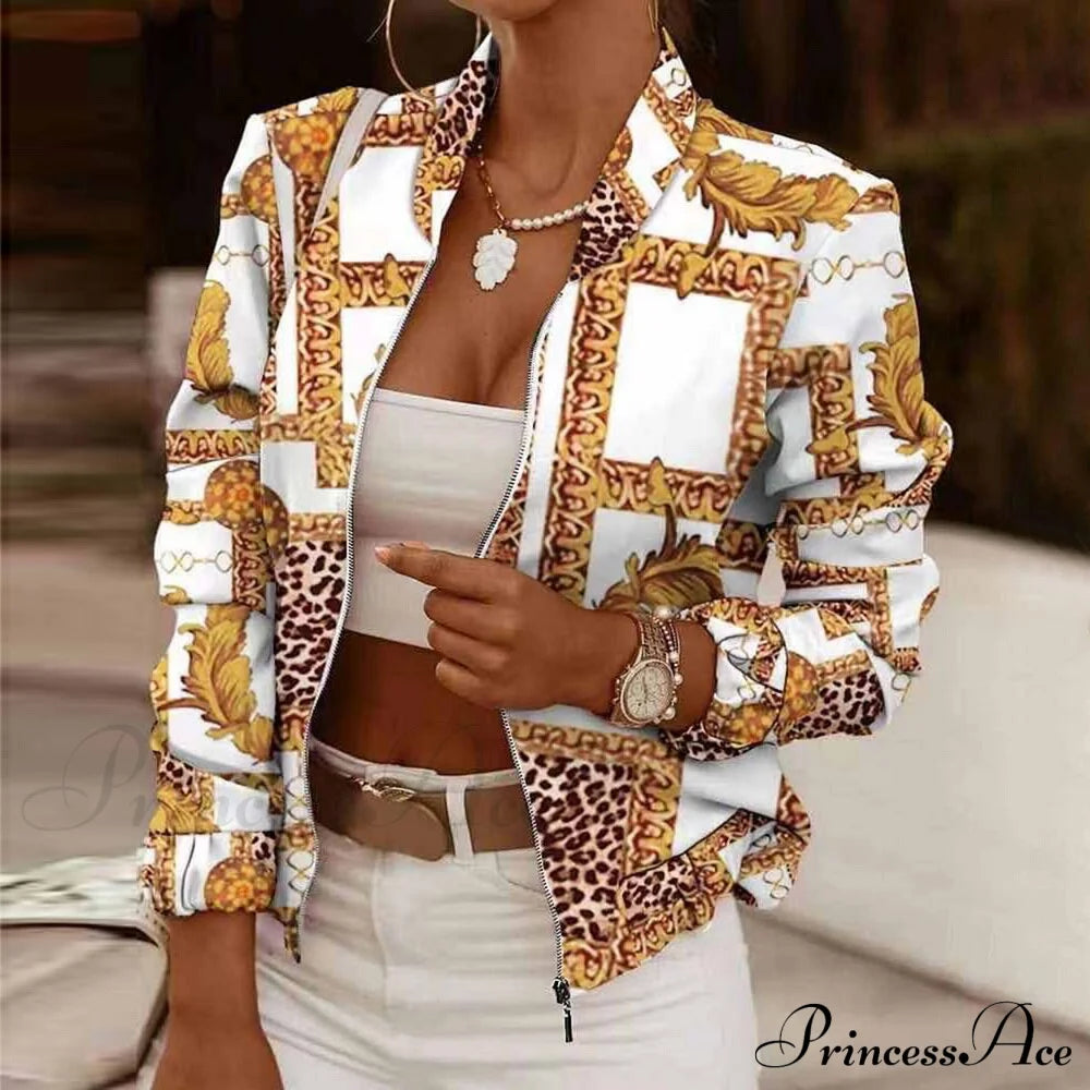 Flower Print Long Sleeve Bomber Jacket 13 / S