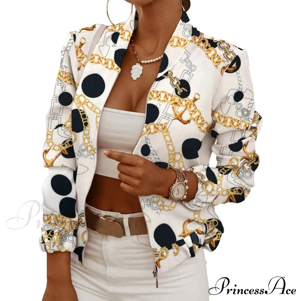 Flower Print Long Sleeve Bomber Jacket 2 / S