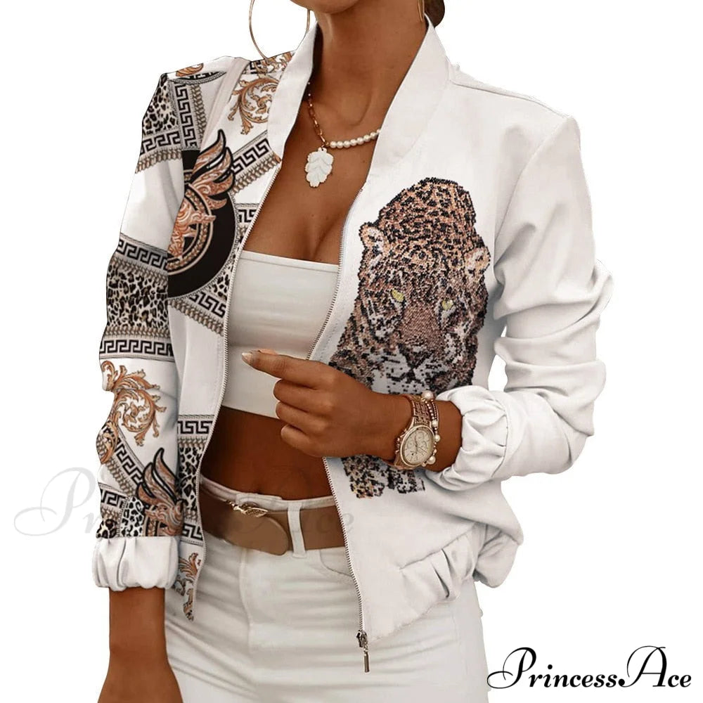 Flower Print Long Sleeve Bomber Jacket 3 / S