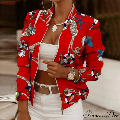 Flower Print Long Sleeve Bomber Jacket 6 / S