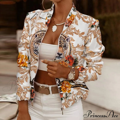 Flower Print Long Sleeve Bomber Jacket 8 / S