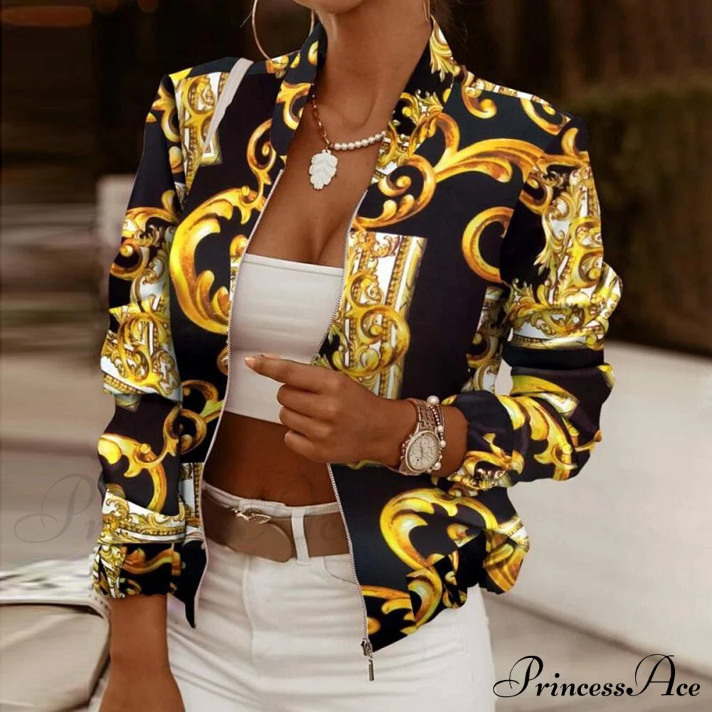 Flower Print Long Sleeve Bomber Jacket 9 / S