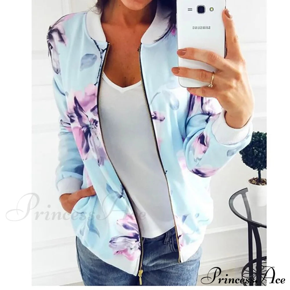 Flower Print Long Sleeve Zipper Jacket 12 / S