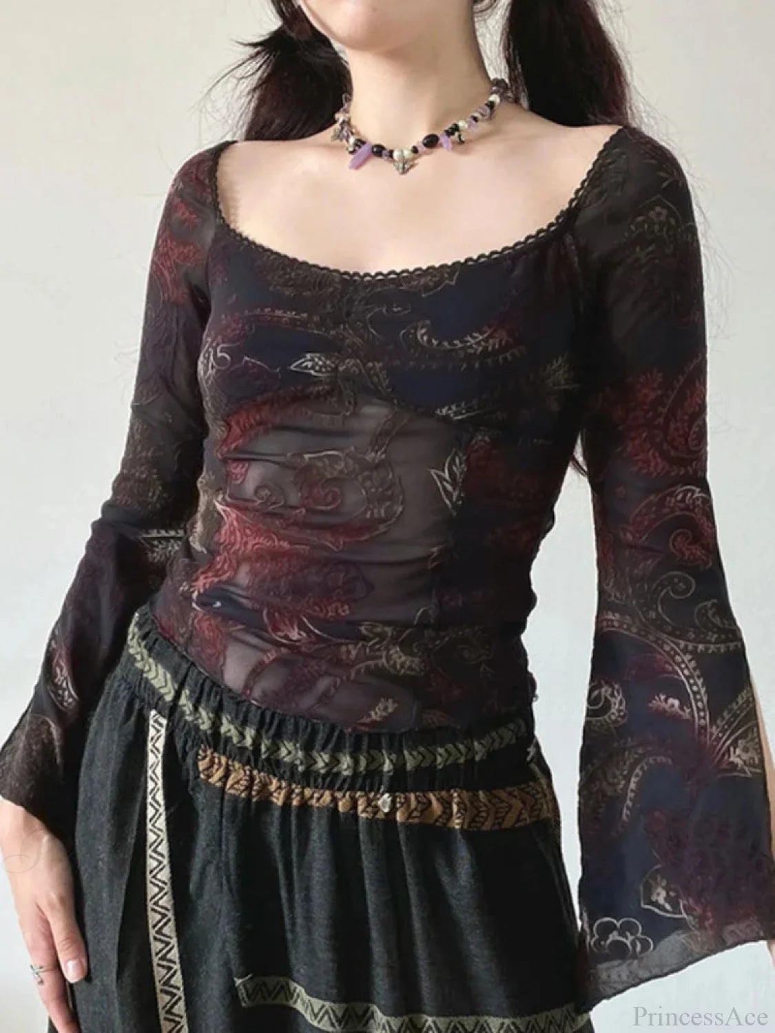 Flower Square Collar Knitted Top