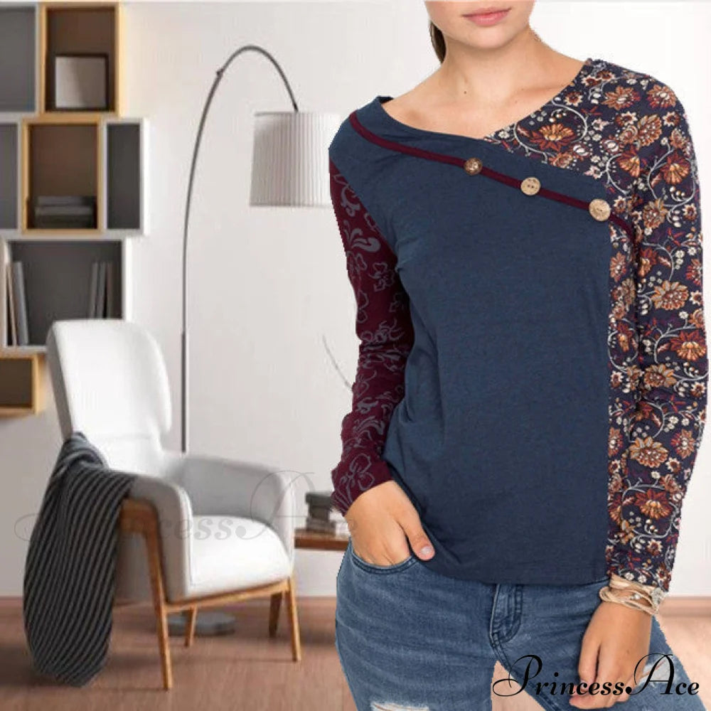 Flowered Blouse Patchwork With Print Blouses