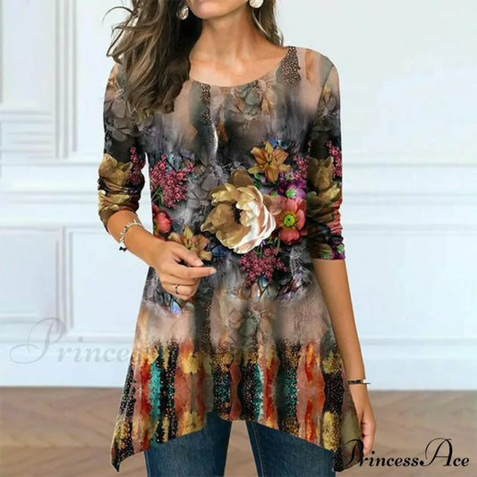 Irregular Floral Print Blouse Multicolor best Best Sellings clothes Plus Size Sale tops Topseller