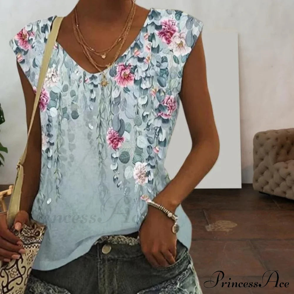 Flowered Design Tank Top Blouses