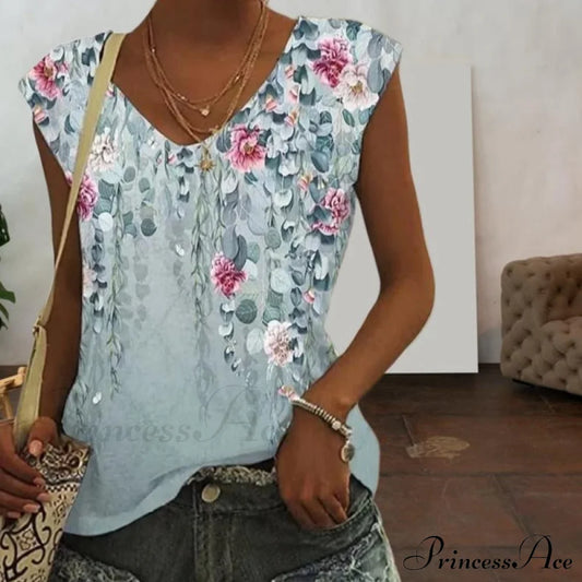 Flowered Design Tank Top Blouses