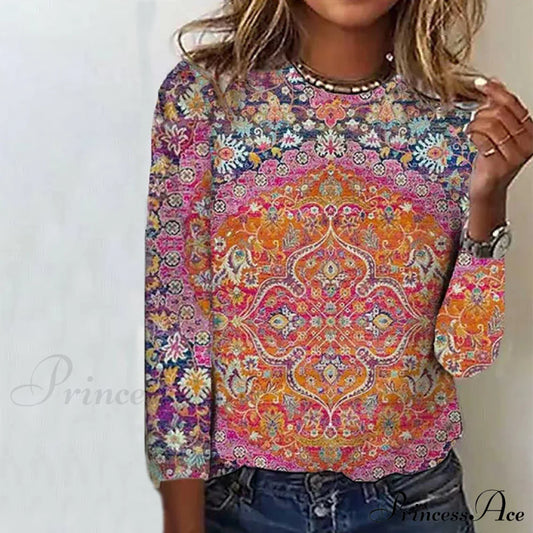 Flowered Ethnic Vintage Tee Blouses