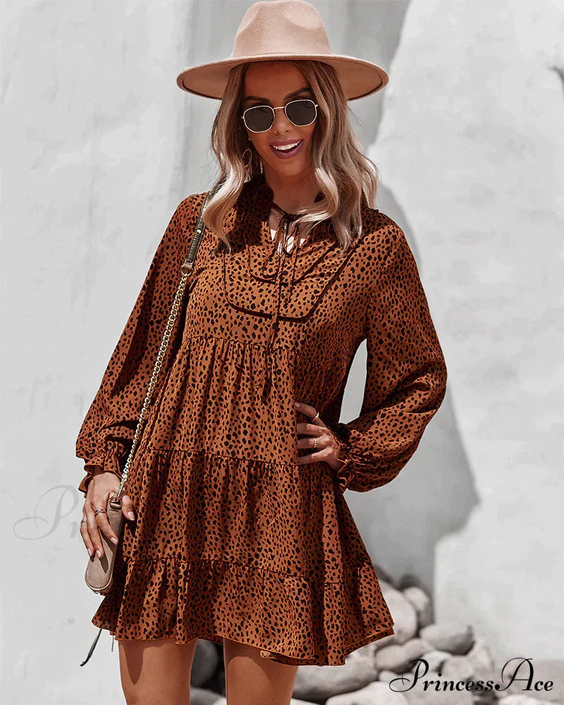 Flowered Gown With Casual Long Sleeves M / Pink