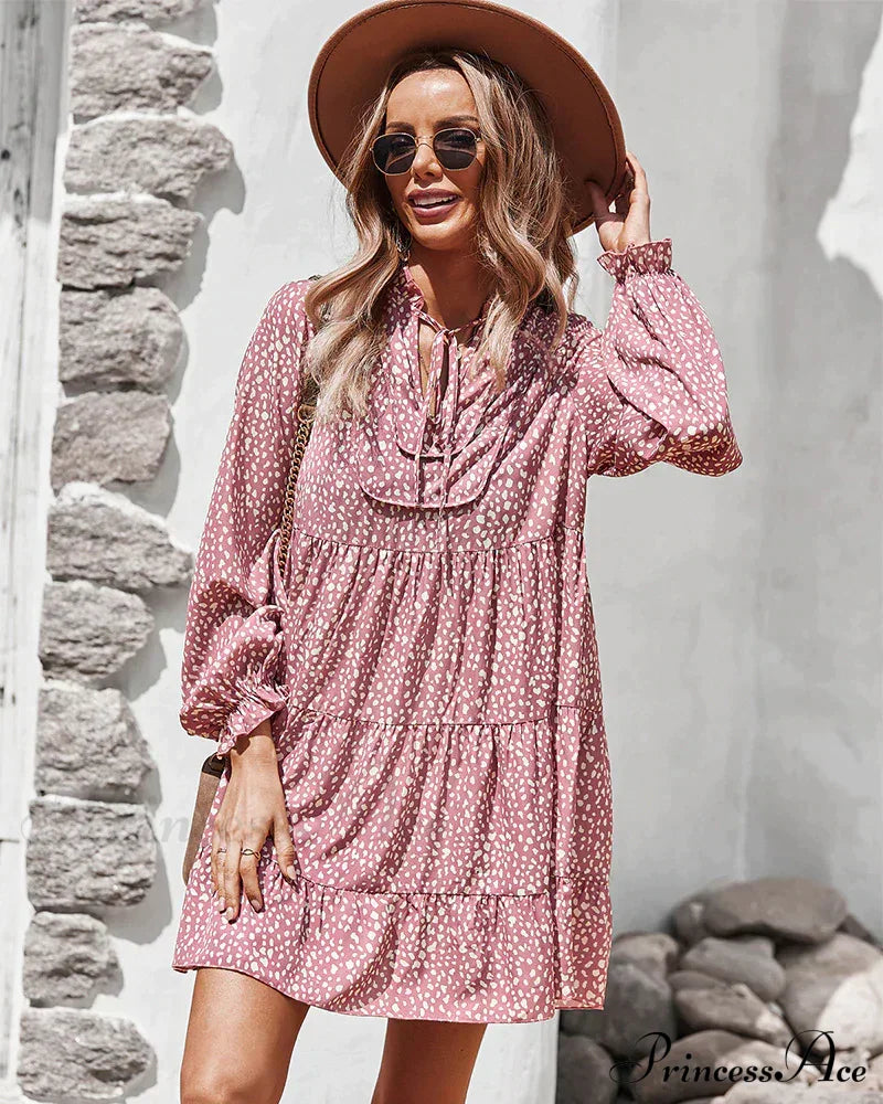 Flowered Gown With Casual Long Sleeves S / Brown