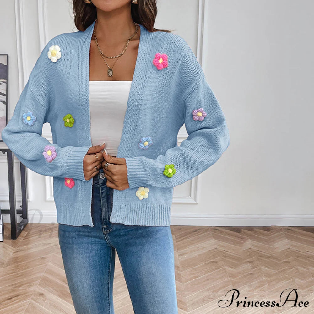 3D Floral Knitted Cardigan Blue best Best Sellings cardigan cardigans clothes Sale tops Topseller