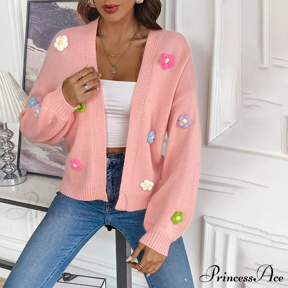 Flowered Knitted Cardigan Coats