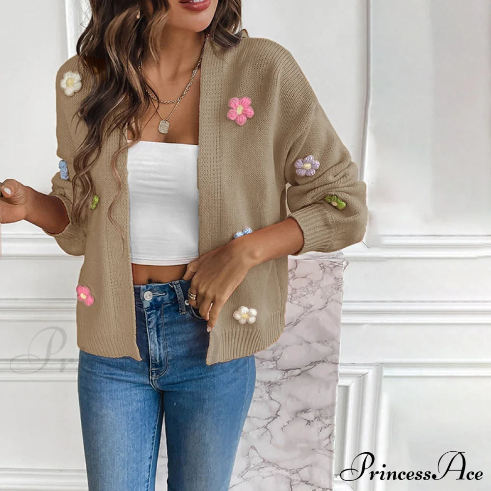 Flowered Knitted Cardigan Coats