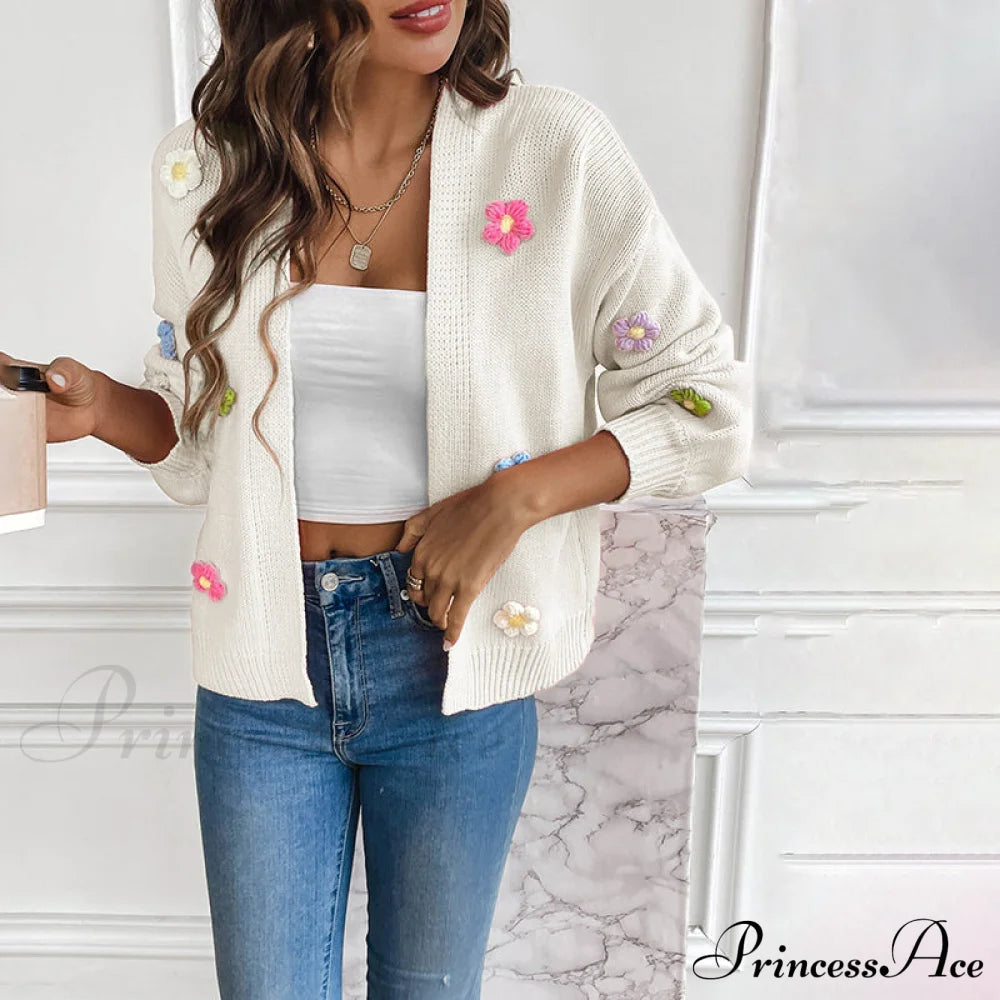 Flowered Knitted Cardigan Coats