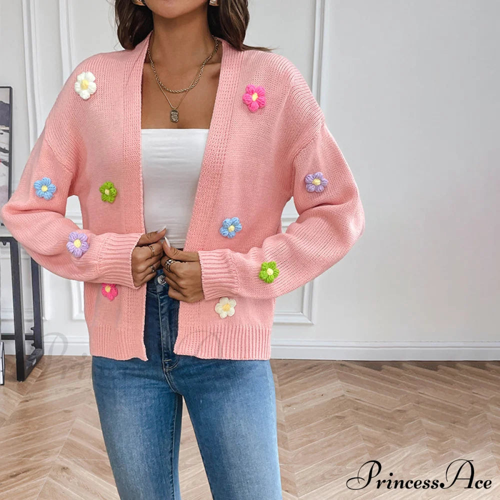 3D Floral Knitted Cardigan Pink best Best Sellings cardigan cardigans clothes Sale tops Topseller