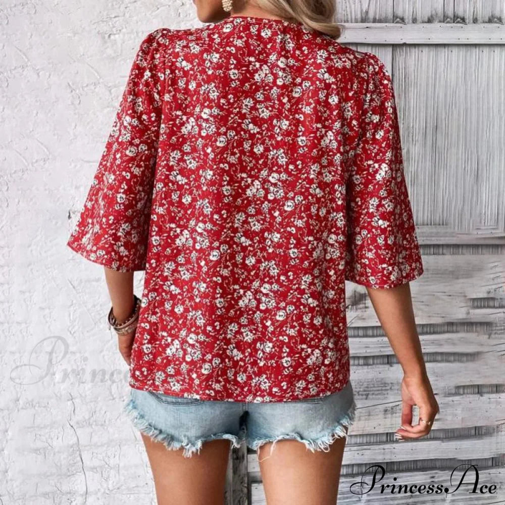 Flowered Loose Blouse Blouses