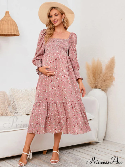 Flowered Maternity Small With Chiffon Gown Print Pink / S Coats-L