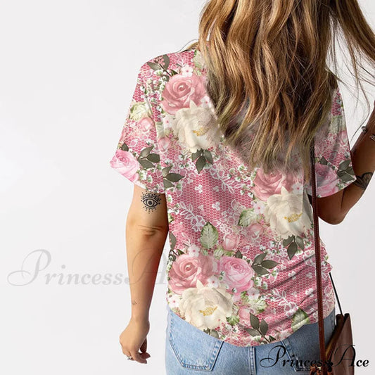 Flowered T-Shirt Casual With Design Blouses