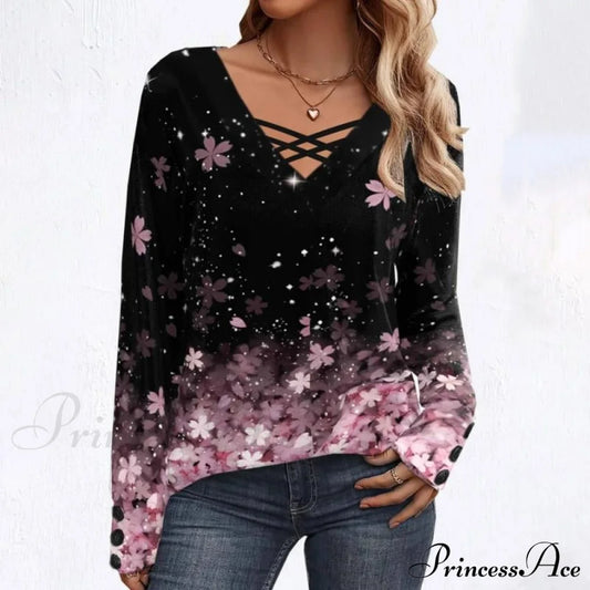 Gradient Floral Print Blouse Multicolor best Best Sellings clothes Plus Size Sale tops Topseller