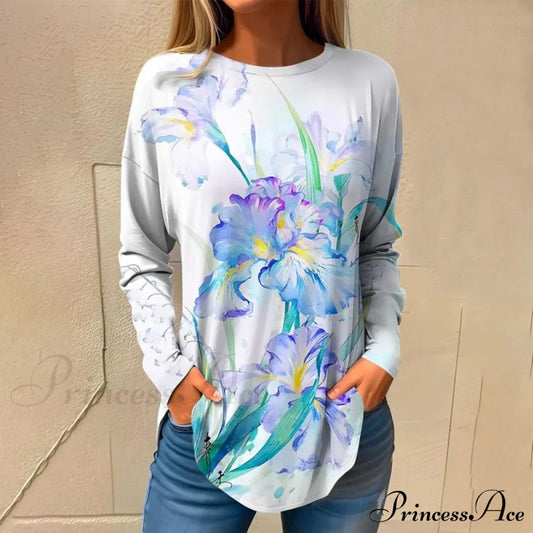 Flowered With T-Shirt Casual Print Blouses