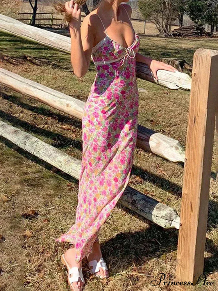 Flowers Spaghetti Straps Maxi Dress