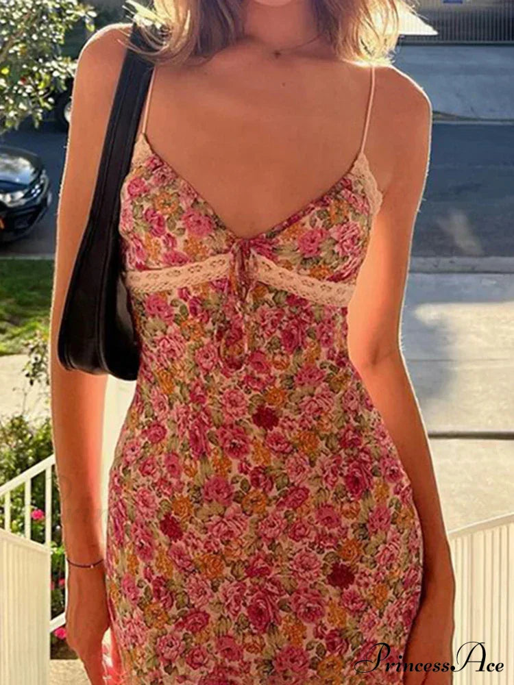 Flowers Spaghetti Straps Maxi Dress