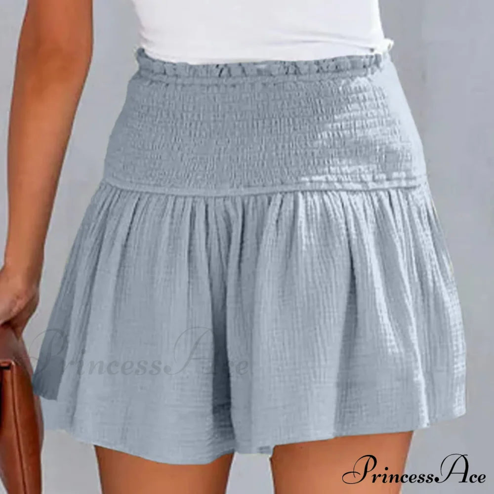 Flowy Casual Cotton Elastic Waisted Pleated Ruffle Cute Short