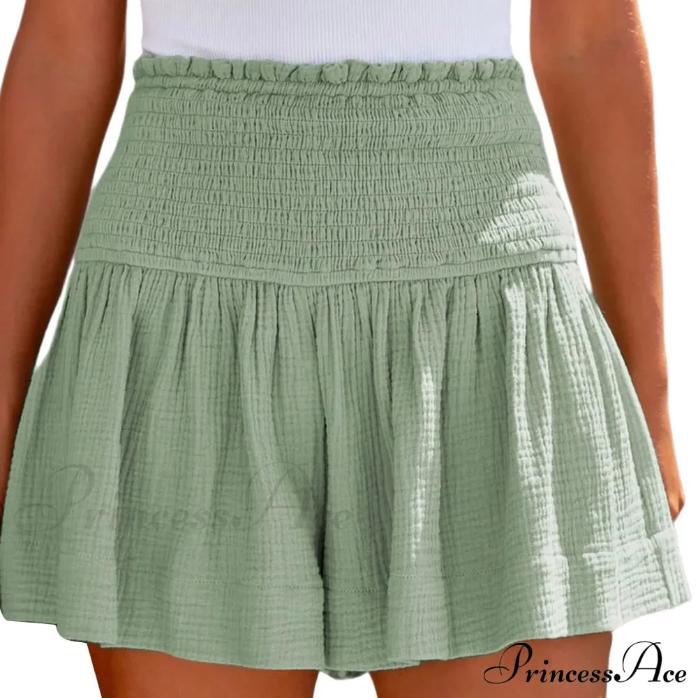 Flowy Casual Cotton Elastic Waisted Pleated Ruffle Cute Short