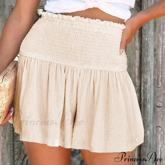 Flowy Casual Cotton Elastic Waisted Pleated Ruffle Cute Short