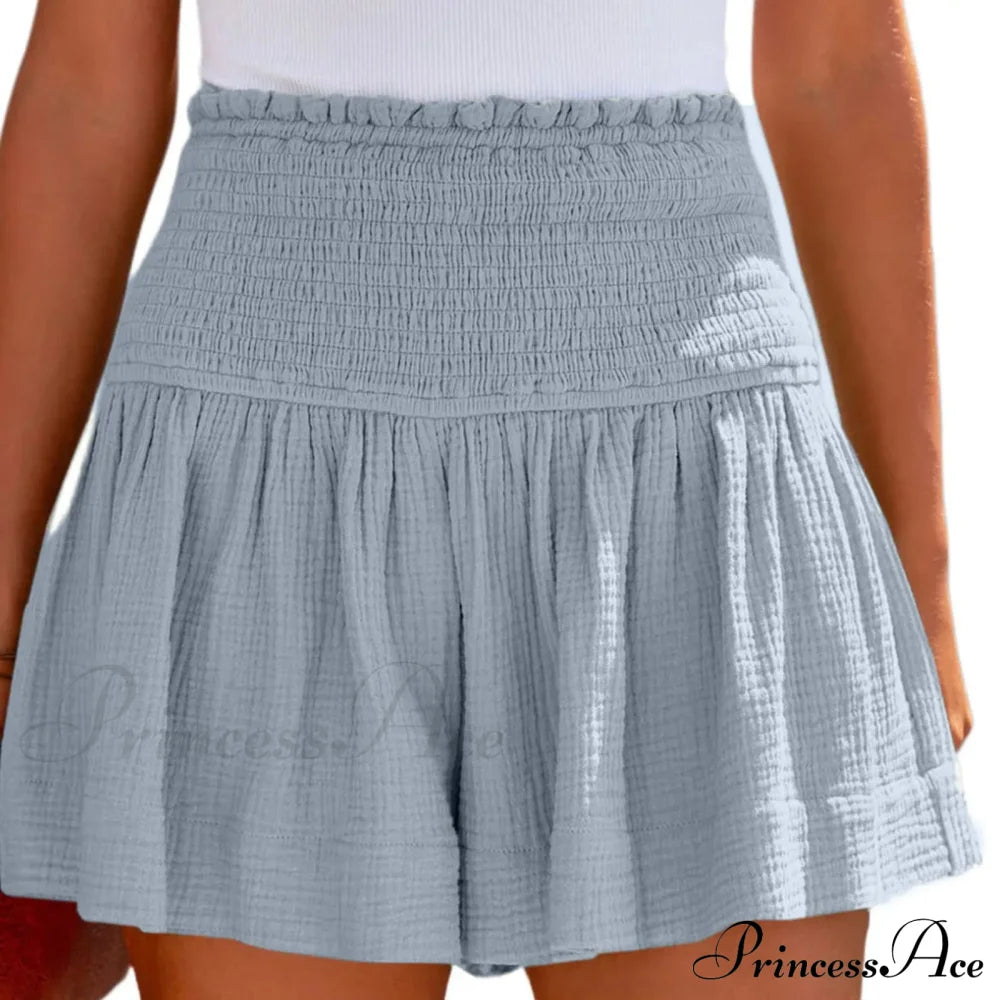 Flowy Casual Cotton Elastic Waisted Pleated Ruffle Cute Short Grey / S