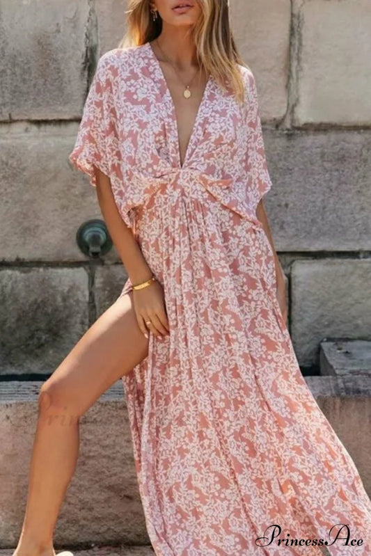 Flowy Leopard Printed Backless Modern Deep V Beach Maxi Dress