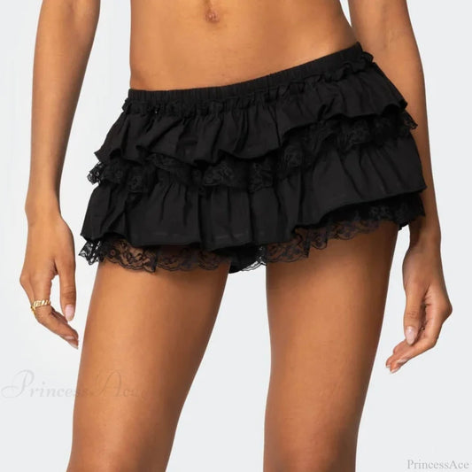 Flowy Ruffle Tiered Bloomer Skirt Black / S skirts-250223