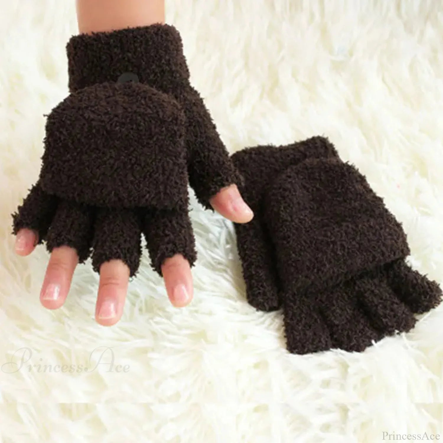 Fluffy Bear Cat Paw Claw Fingerless Winter Gloves - Korean Style Gift For Christmas D-Coffee
