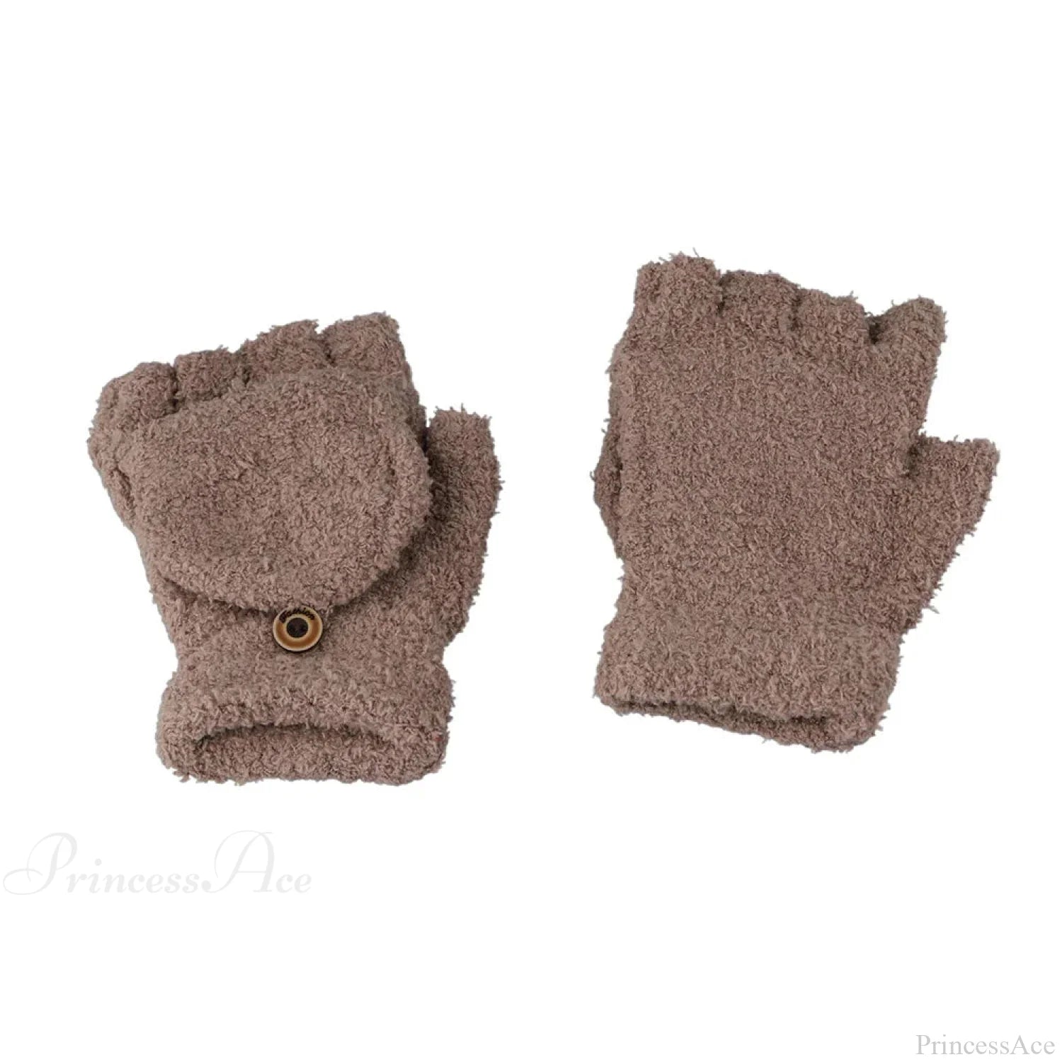Fluffy Bear Cat Paw Claw Fingerless Winter Gloves - Korean Style Gift For Christmas D-Khaki Gloves-L