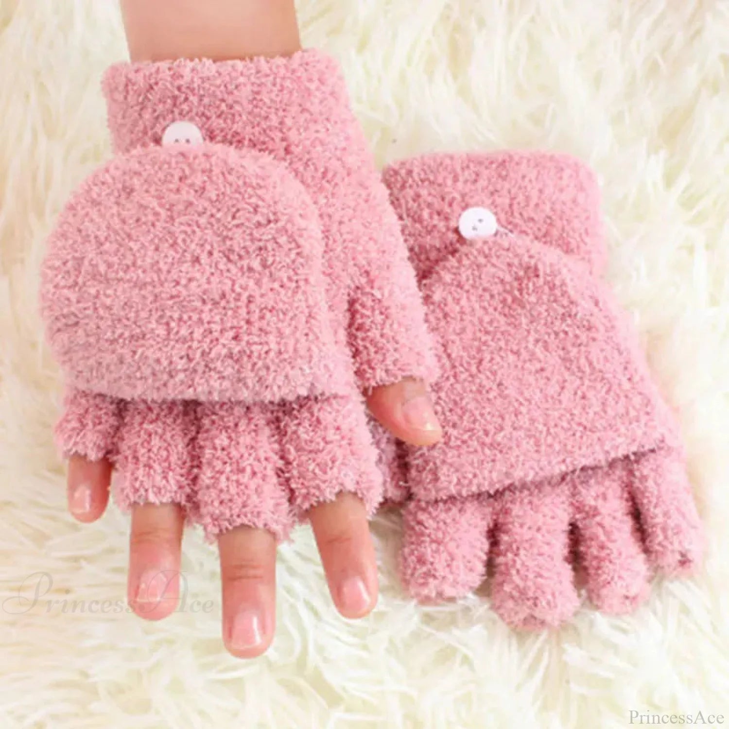 Fluffy Bear Cat Paw Claw Fingerless Winter Gloves - Korean Style Gift For Christmas D-Pink Gloves-L