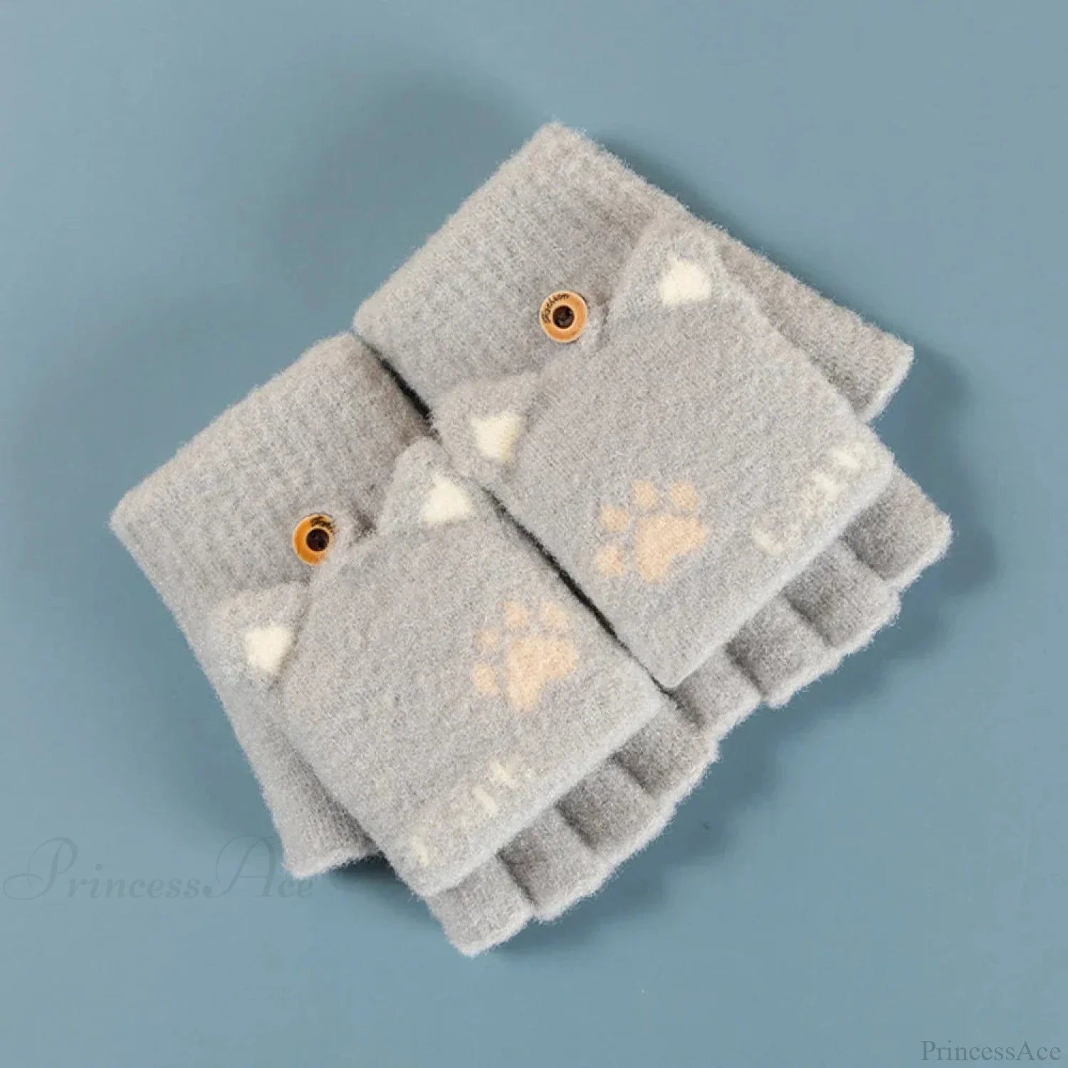 Fluffy Bear Cat Paw Claw Fingerless Winter Gloves - Korean Style Gift For Christmas E-Grey Gloves-L