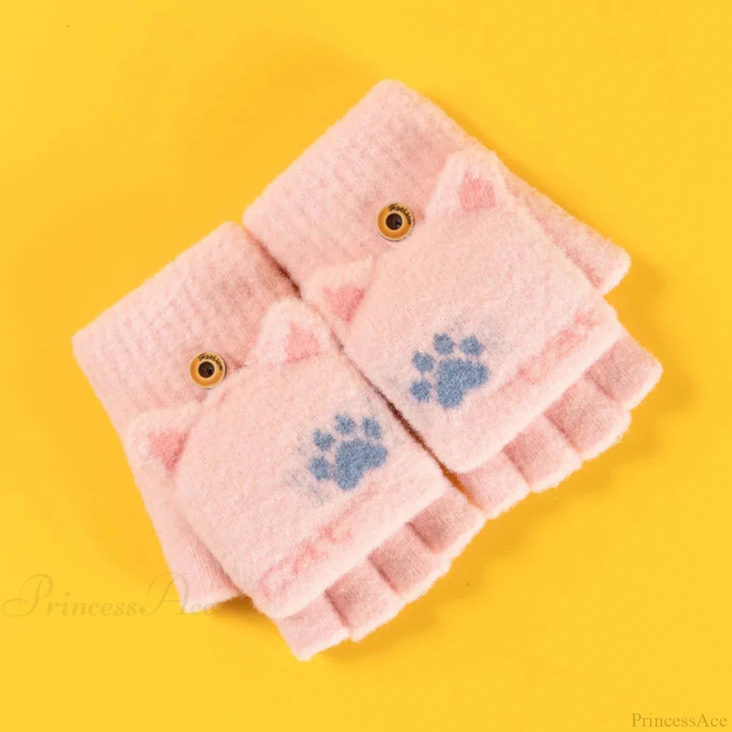 Fluffy Bear Cat Paw Claw Fingerless Winter Gloves - Korean Style Gift For Christmas E-Light Pink