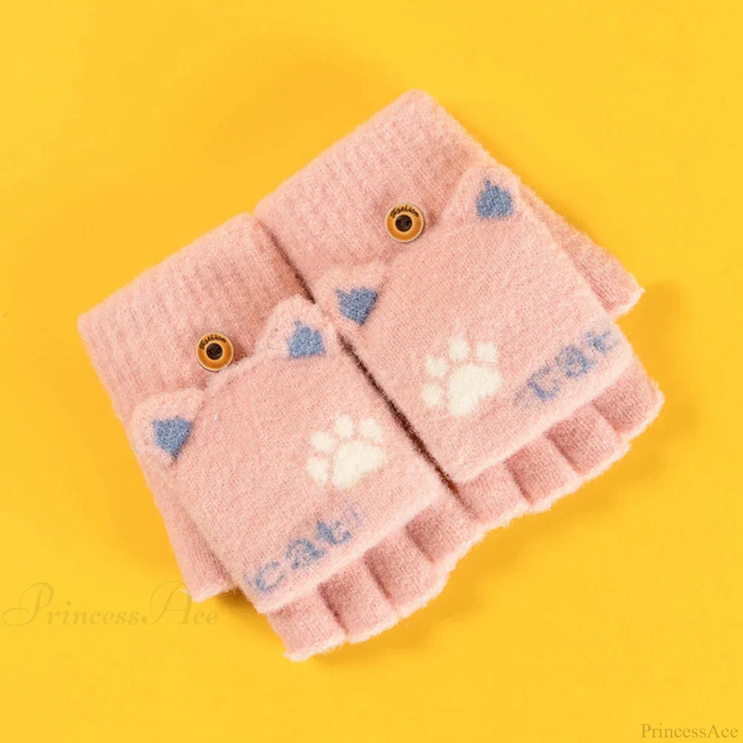 Fluffy Bear Cat Paw Claw Fingerless Winter Gloves - Korean Style Gift For Christmas E-Pink Gloves-L