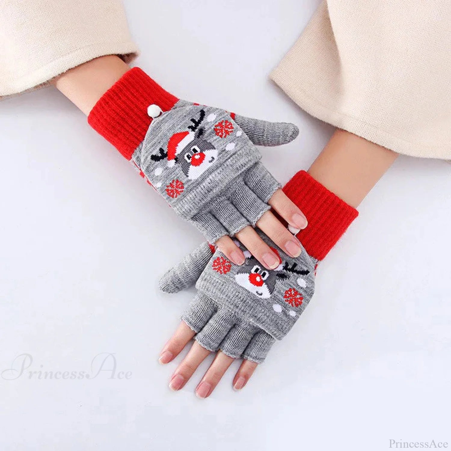Fluffy Bear Cat Paw Claw Fingerless Winter Gloves - Korean Style Gift For Christmas Red 1 Gloves-L