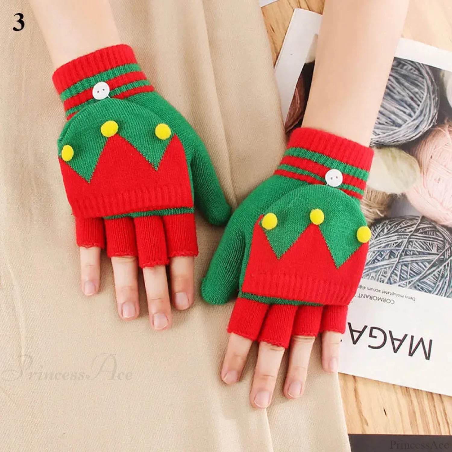 Fluffy Bear Cat Paw Claw Fingerless Winter Gloves - Korean Style Gift For Christmas Red 3 Gloves-L