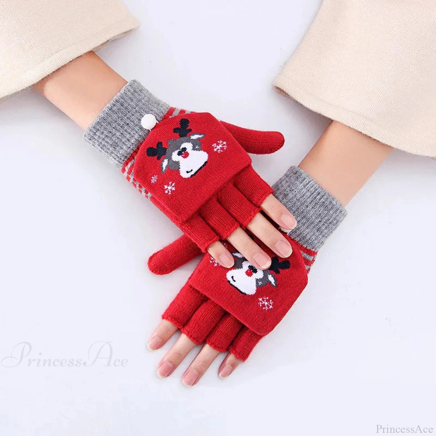 Fluffy Bear Cat Paw Claw Fingerless Winter Gloves - Korean Style Gift For Christmas Red 5 Gloves-L