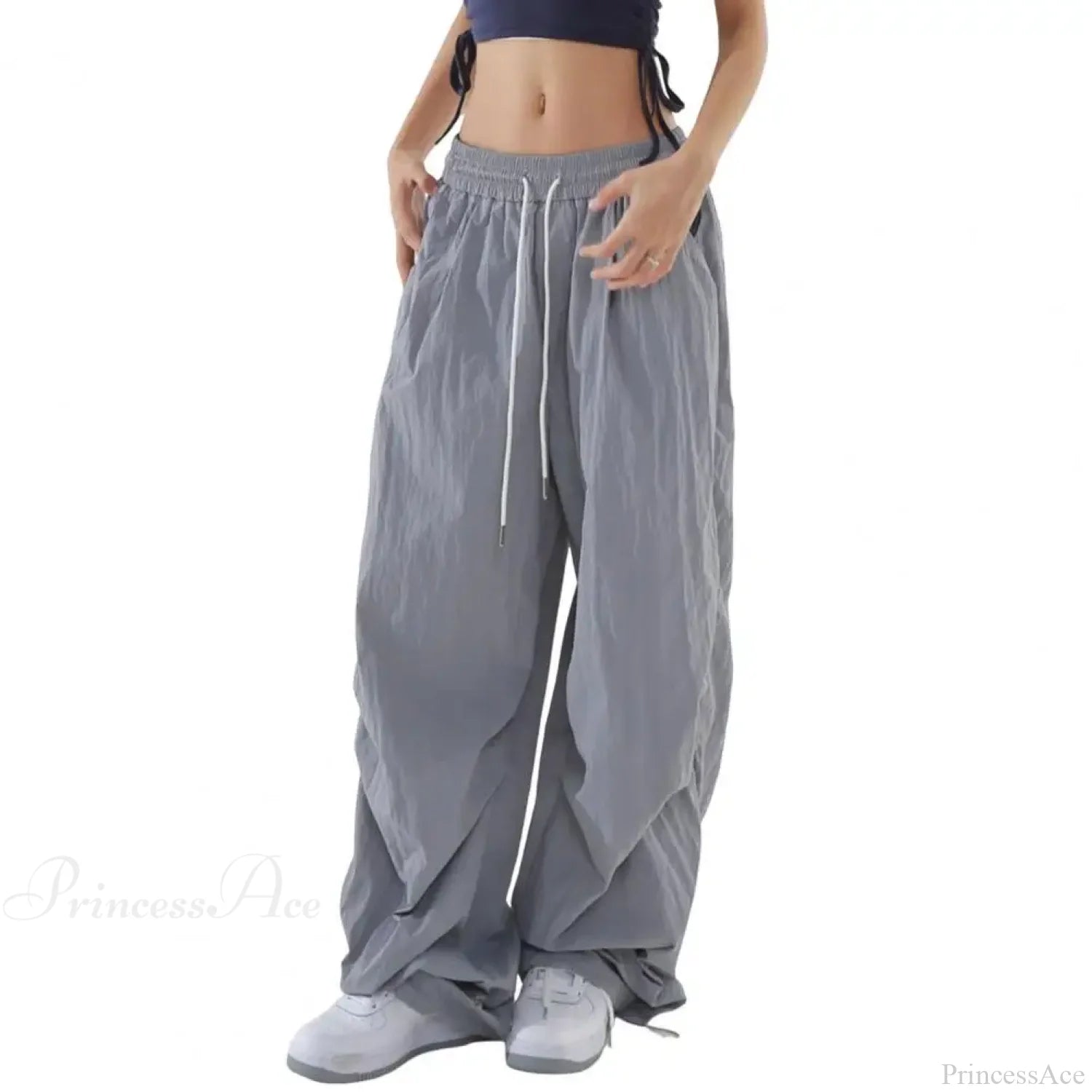 Fluorescent Drawstring Wide Leg Cargo Pant Grey / M pant-250223