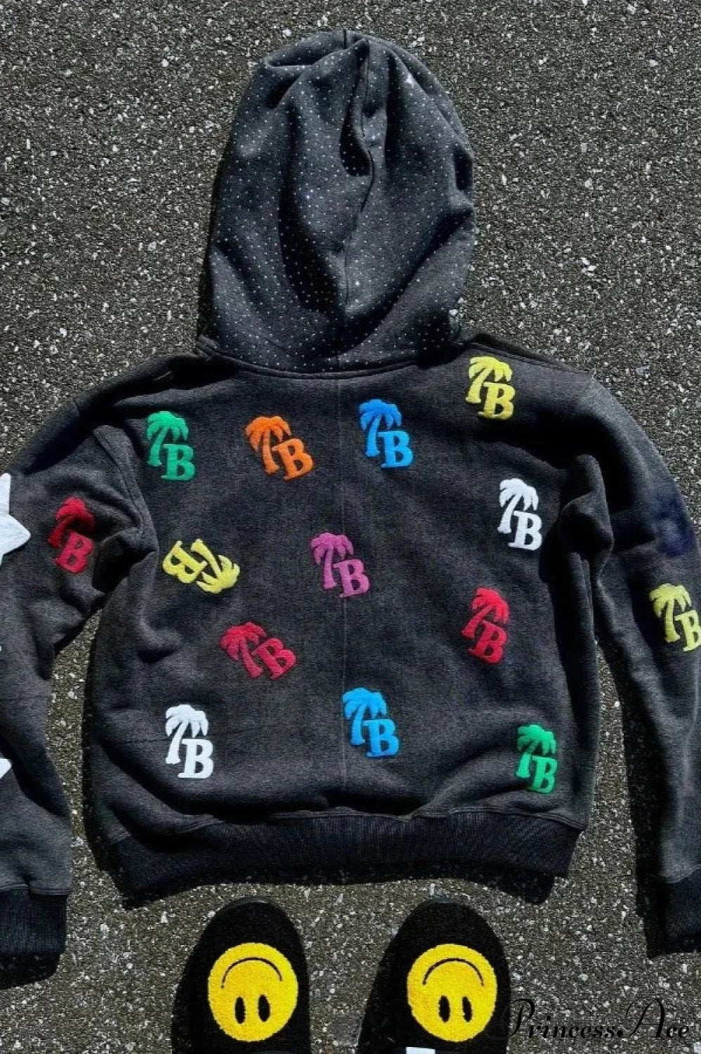Foam Letter Print Hip-Hop Zip Hoodie